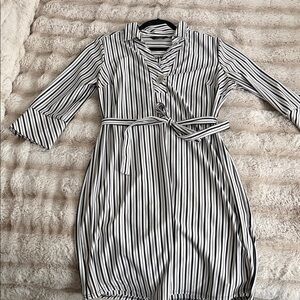 Mlle Gabrielle Black and White Striped Long Sleeve Dress